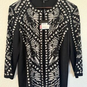Ming Wang Black and Cream Patterned Cardigan